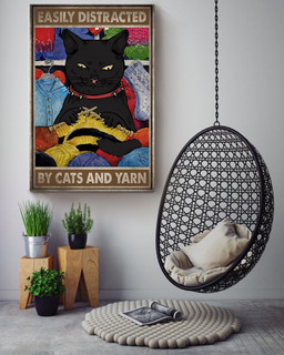 Easily Distracted By Cat And Yarn Animal Gift For Cat Lover International Cat Day Kitten Foster Knitting Lover Canvas Framed Prints, Canvas Paintings Wrapped Canvas 16x24