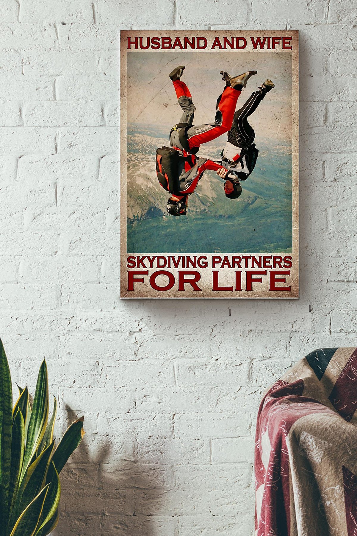Husband And Wife Skydiving Partners For Life Canvas Sport Gift For Couple Skydiving Lover Sport Lover Athletes Canvas Gallery Painting Wrapped Canvas Framed Prints, Canvas Paintings Wrapped Canvas 8x10