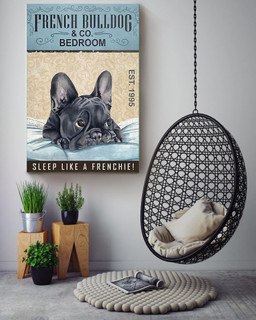 French Bulldog Co. Bedroom Sleep Like Frenchie Funny Meme For Bedroom Decor Dog Mom Canvas Wrapped Canvas 16x24