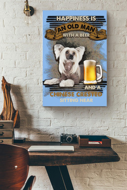 Happiness Quote Old Man With Chinese Crested Sitting Near Vintage For Grandfather Canvas Framed Prints, Canvas Paintings Wrapped Canvas 20x30