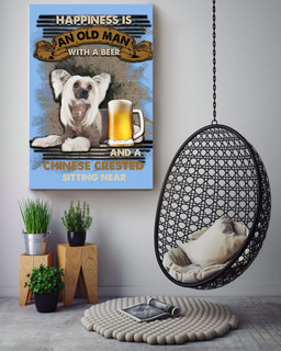 Happiness Quote Old Man With Chinese Crested Sitting Near Vintage For Grandfather Canvas Framed Prints, Canvas Paintings Wrapped Canvas 16x24