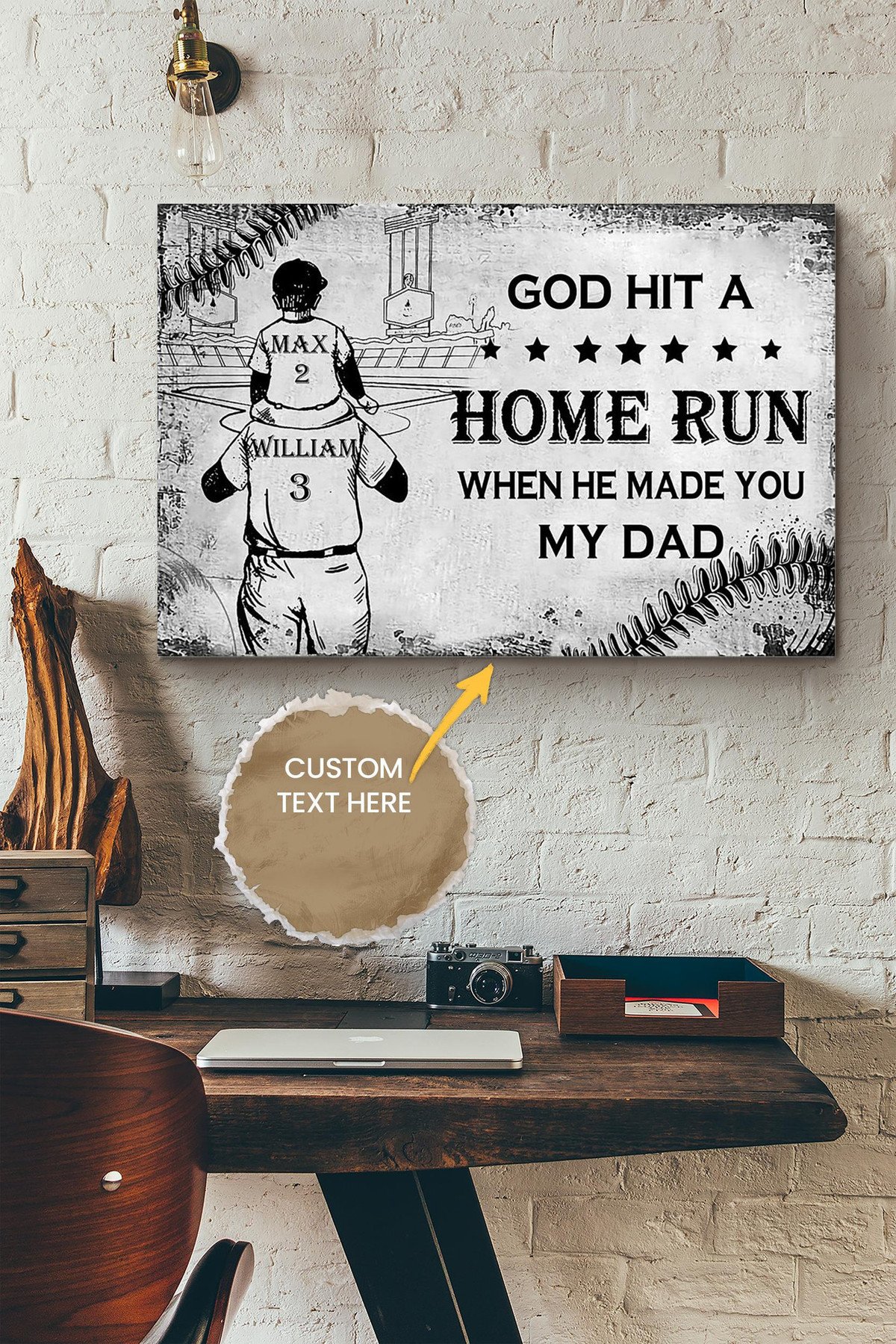 Father And Son Baseball Personalized Canvas Father Gift For Daddy Dad Father's Day Papa Canvas Gallery Painting Wrapped Canvas Framed Prints, Canvas Paintings Wrapped Canvas 8x10