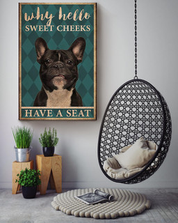 Frenchie Canvas Why Hello Sweet Cheeks Have A Seat Canvas Frenchie Bathroom Decor Funny Frenchie Animal Lovers Print Nursery Decor Canvas Framed Prints, Canvas Paintings Wrapped Canvas 16x24