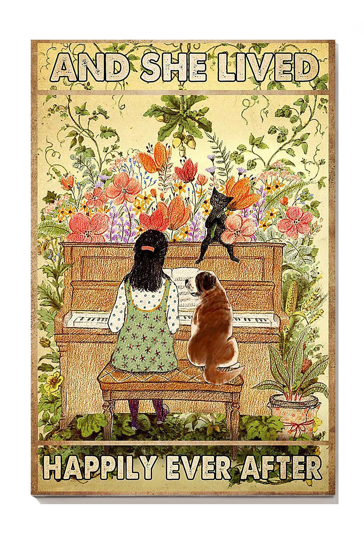 Girl With Dog Cat Piano And She Lived Happily Ever After Dog For Canvas Gallery Painting Wrapped Canvas Framed Prints, Canvas Paintings Wrapped Canvas 8x10