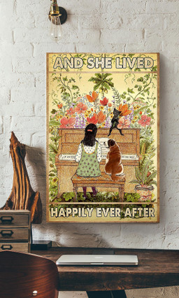 Girl With Dog Cat Piano And She Lived Happily Ever After Dog For Canvas Gallery Painting Wrapped Canvas Framed Prints, Canvas Paintings Wrapped Canvas 12x16