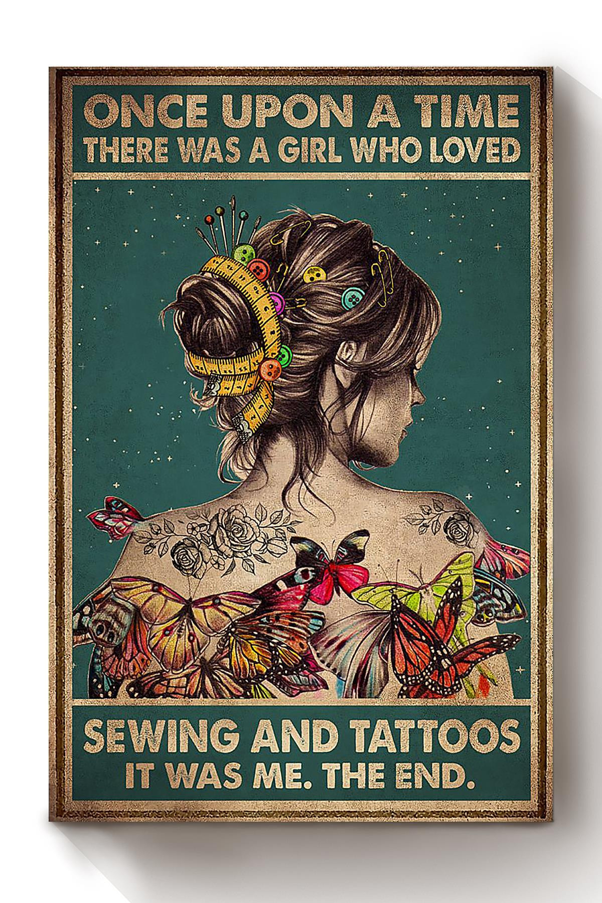 Once Upon A Time Girl Loved Sewing And Tattoos Gift For Tattoo Artist Sewer Quilter Metal Sewing Lover Canvas Wrapped Canvas 8x10