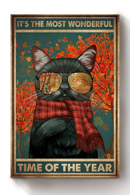 It's The Most Wonderful Time Of Year Black Cat In Autumn Gift For Cat Lover Canvas Wrapped Canvas 8x10