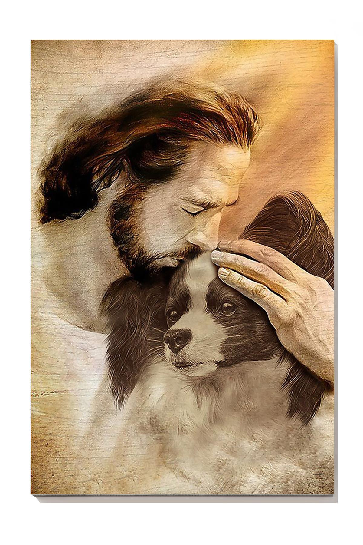 Jesus And Papillon Dog God For Gift For Dog Lovers Christian Canvas Gallery Painting Wrapped Canvas Framed Prints, Canvas Paintings Wrapped Canvas 8x10