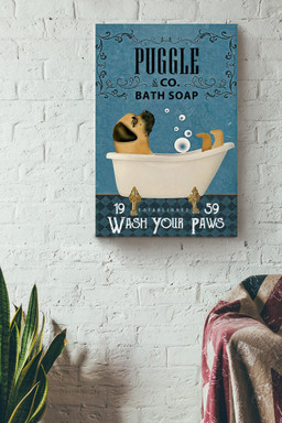 Puggle In Bath Soap Wash Your Paws Funny For Bathroom Decor Housewarming Canvas Framed Prints, Canvas Paintings Wrapped Canvas 12x16