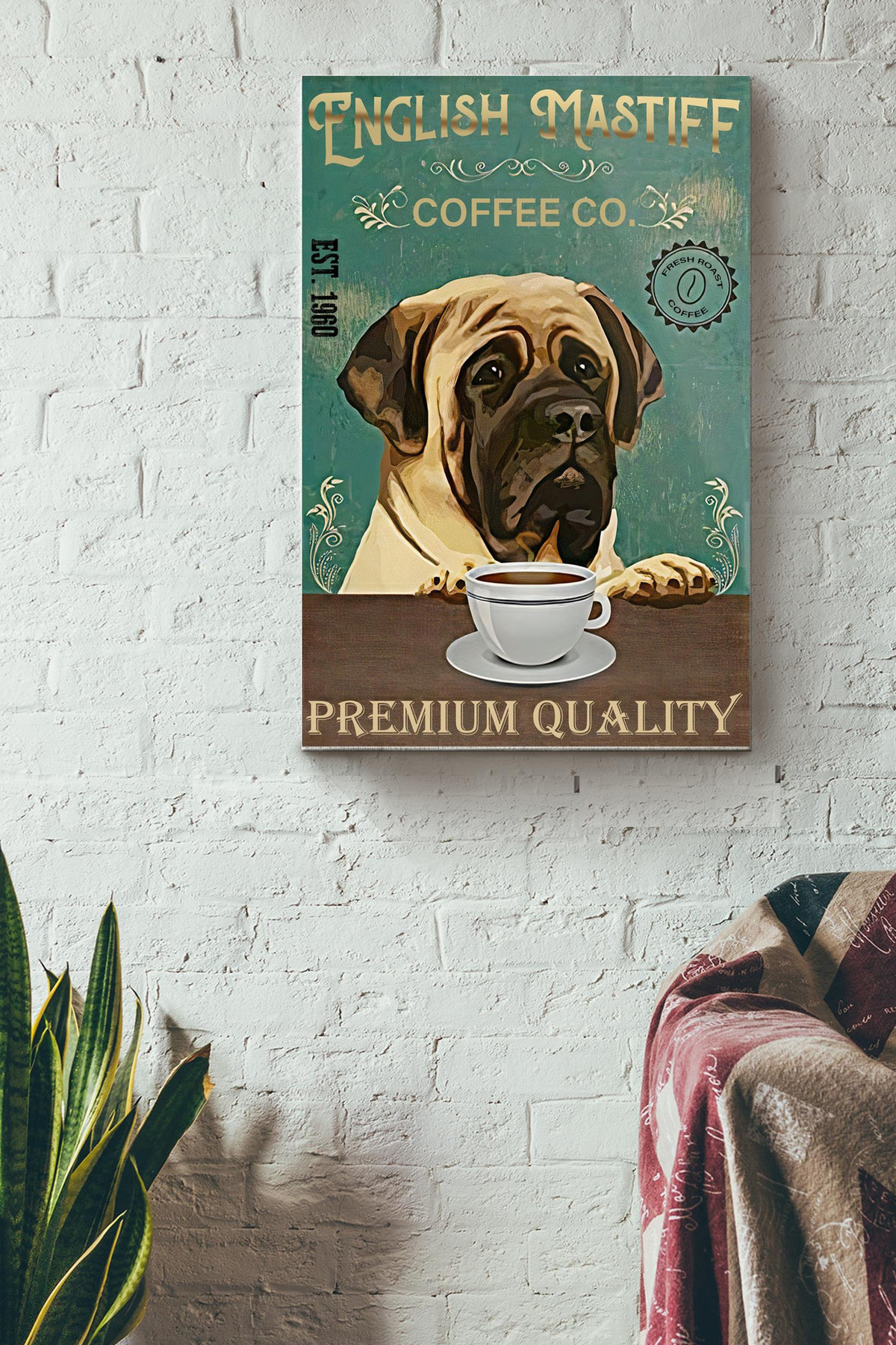 English Mastiff Coffee Co. Premium Quality Canvas Decor Gift For Dog Lover Dog Mom Animal Lover Coffee Shop Cafe Canvas Gallery Painting Wrapped Canvas Framed Prints, Canvas Paintings Wrapped Canvas 8x10