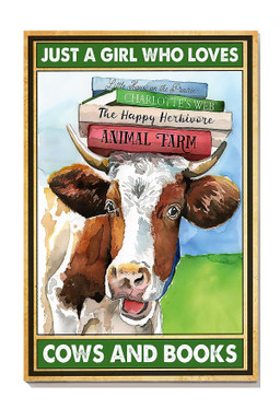 Just A Girl Who Loves Cows And Books For Book Lover Cow Lover Library Decor Canvas Gallery Painting Wrapped Canvas Framed Prints, Canvas Paintings Wrapped Canvas 8x10