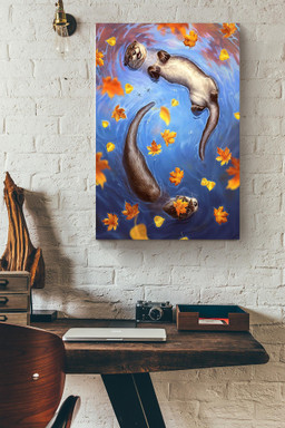 Otter Couple Swimming In Autumn Cute Gift For Husband And Wife In Wedding Anniversary Canvas Wrapped Canvas 20x30