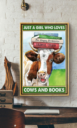 Just A Girl Who Loves Cows And Books For Book Lover Cow Lover Library Decor Canvas Gallery Painting Wrapped Canvas Framed Prints, Canvas Paintings Wrapped Canvas 12x16