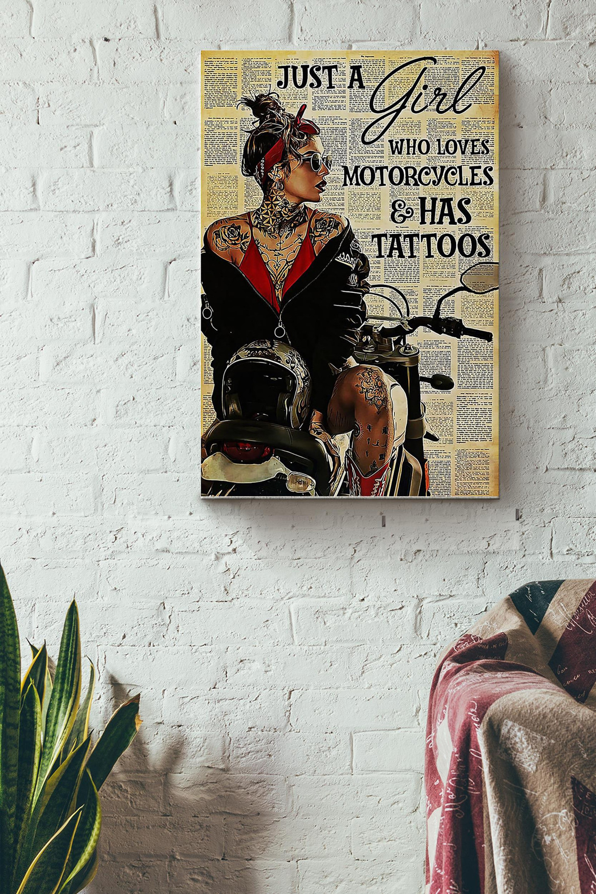 Just A Girl Who Loves Motorcycles And Has Tattoos Canvas Gallery Painting Wrapped Canvas  Wrapped Canvas 8x10