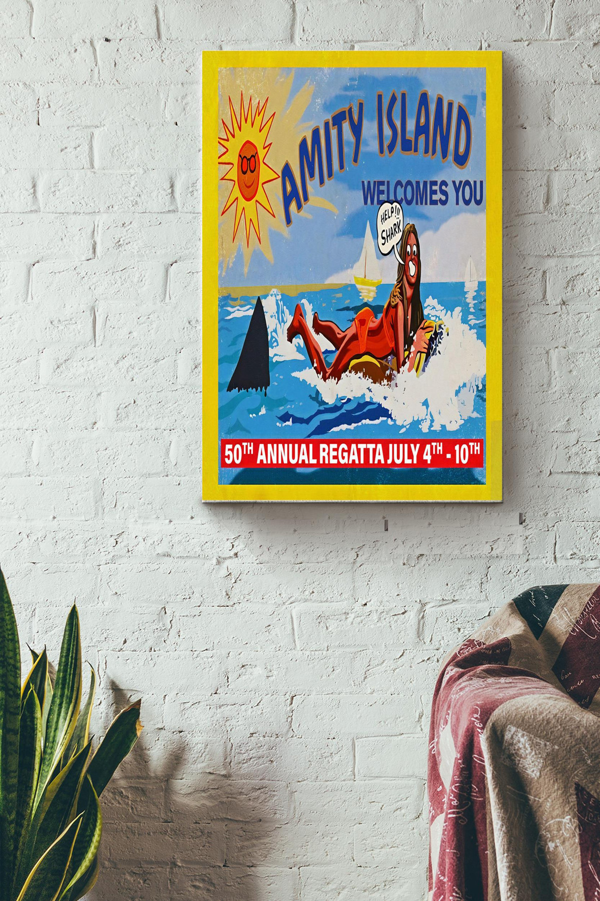 Jaws Movie Amity Island Welcomes You 50th Annual Regatta July 4th 10th For Fan Canvas Canvas Gallery Painting Wrapped Canvas  Wrapped Canvas 8x10