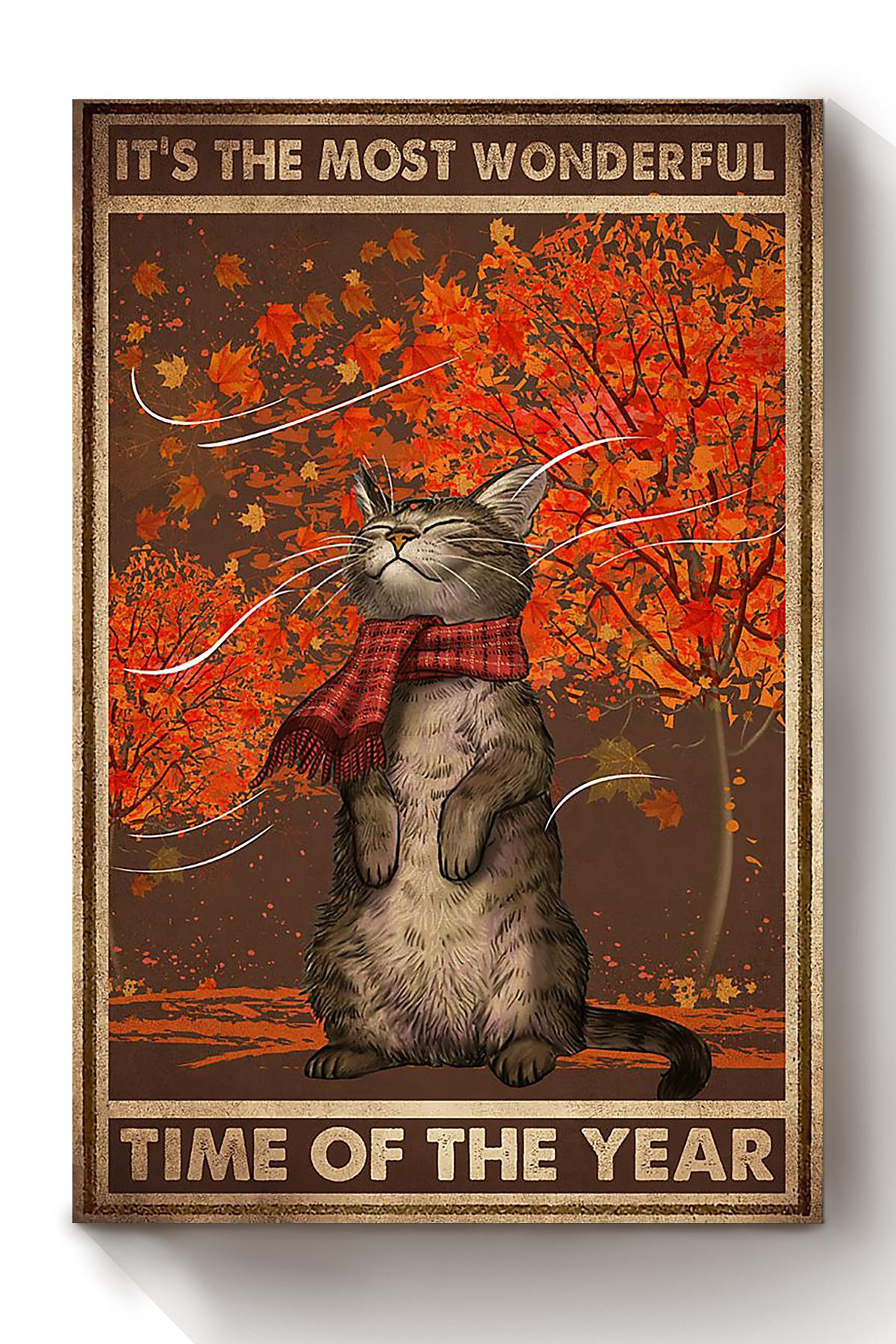 It's The Most Wonderful Time Of Year Cat In Autumn Gift For Cat Lover Canvas Wrapped Canvas 8x10