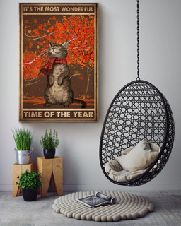 It's The Most Wonderful Time Of Year Cat In Autumn Gift For Cat Lover Canvas Wrapped Canvas 16x24