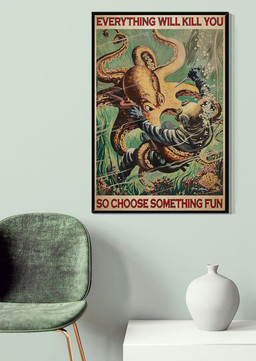 Scuba Diving Choose Something Fun Octopus And Scuba Diver Vintage Diving Lover Gift Canvas Framed Prints, Canvas Paintings Wrapped Canvas 20x30
