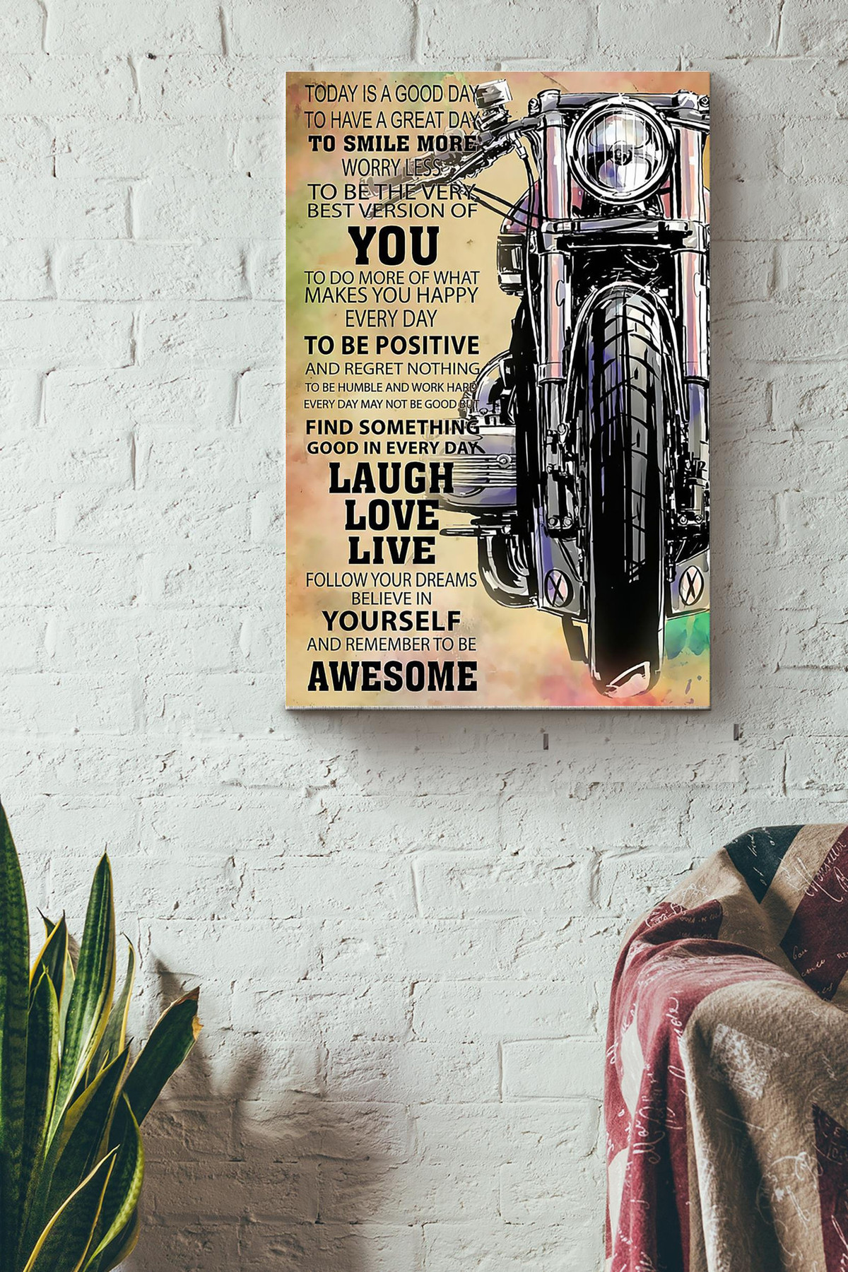 Motorcycle Today Is A Good Day Color Drawing Canvas Decor Canvas Gift For Men Fathers Day Racer Motorcycle Shop Motorcycle Club Biker Lover Dirt Bike Biker Retro Canvas Gallery Painting Wrapped Canvas  Wrapped Canvas 8x10