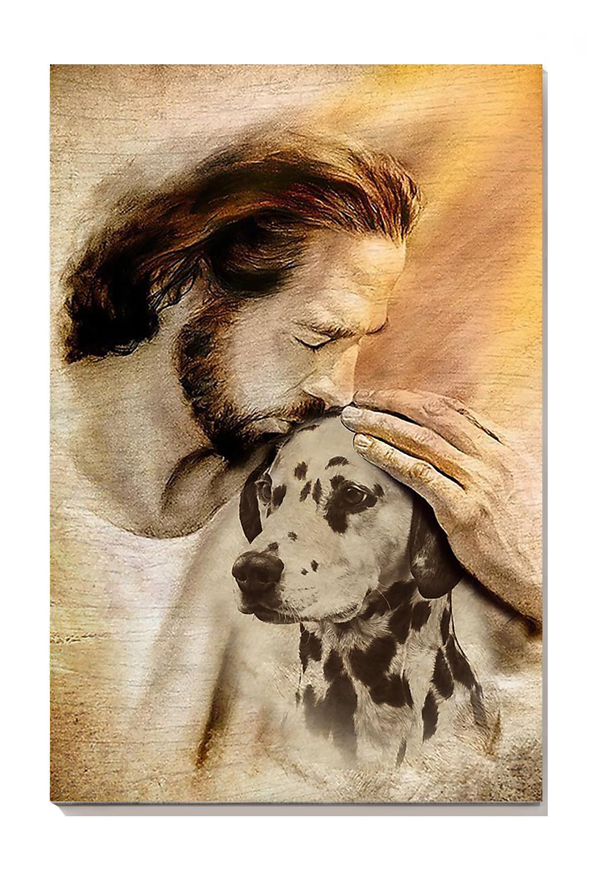 Jesus And Dalmatian Dog God For Gift For Dog Lovers Christian Canvas Gallery Painting Wrapped Canvas Framed Prints, Canvas Paintings Wrapped Canvas 8x10