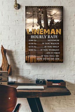 Lineman Hourly Rate Gift For Journeyman Electrician Electrical Repair Canvas Wrapped Canvas 20x30