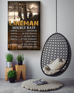 Lineman Hourly Rate Gift For Journeyman Electrician Electrical Repair Canvas Wrapped Canvas 16x24