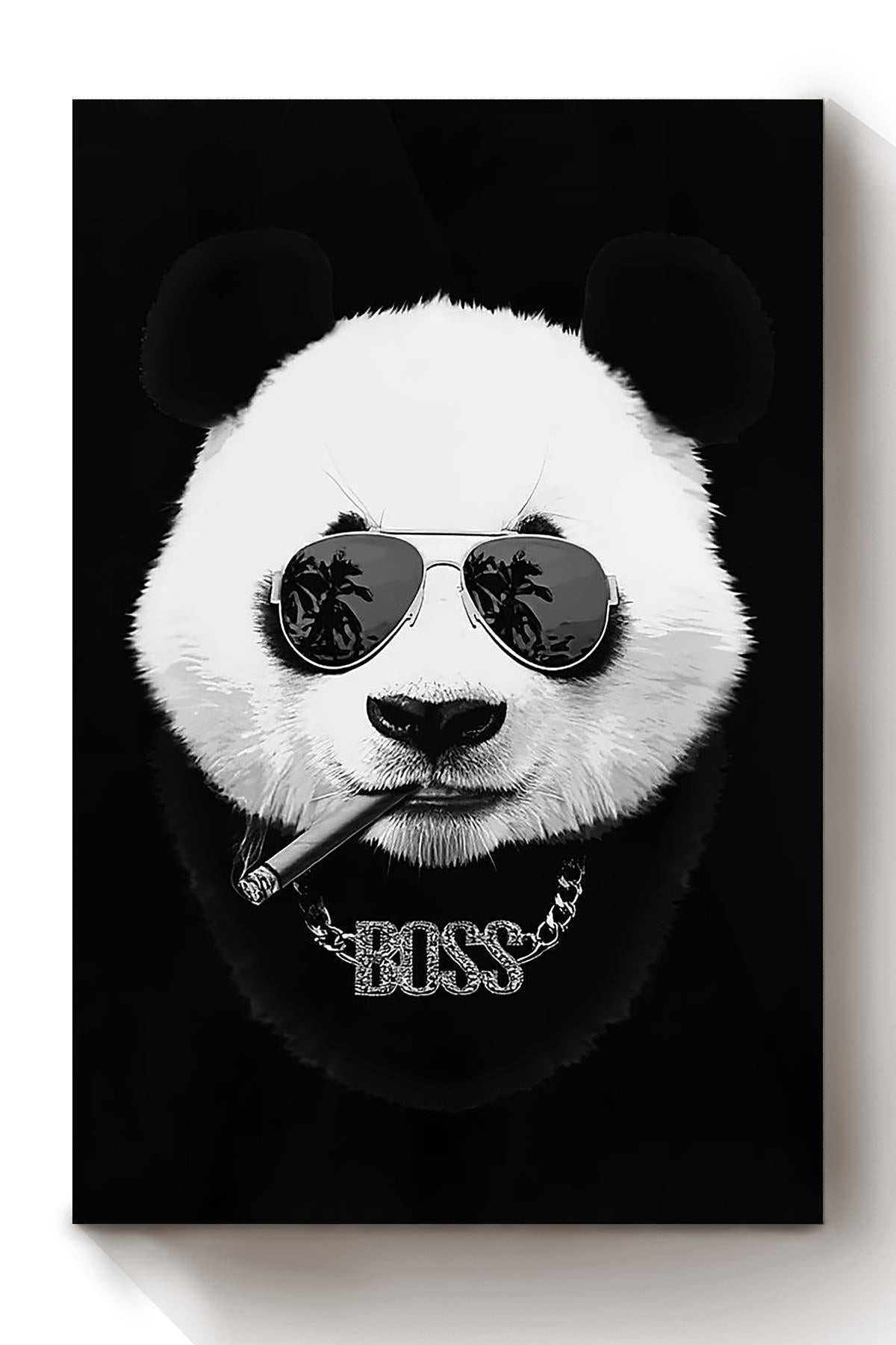 Panda Boss Wearing Hawaii Glass Funny And Cute Gift For Friend Housewarming Canvas Wrapped Canvas 8x10
