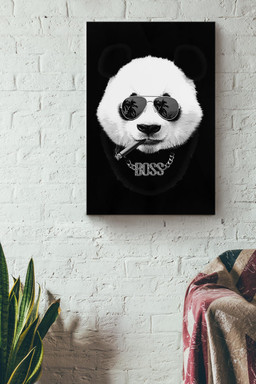 Panda Boss Wearing Hawaii Glass Funny And Cute Gift For Friend Housewarming Canvas Wrapped Canvas 12x16