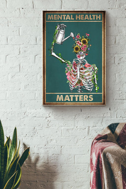 Mental Health Matters Skeleton Flowers Retro Vintage Canvas Canvas Gallery Painting Wrapped Canvas  Wrapped Canvas 8x10