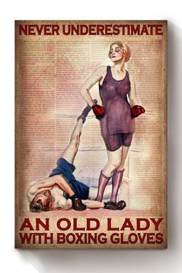 Never Underestimate Old Lady With Boxing Gloves Gift For Boxing Girl Gymer Canvas Wrapped Canvas 8x10