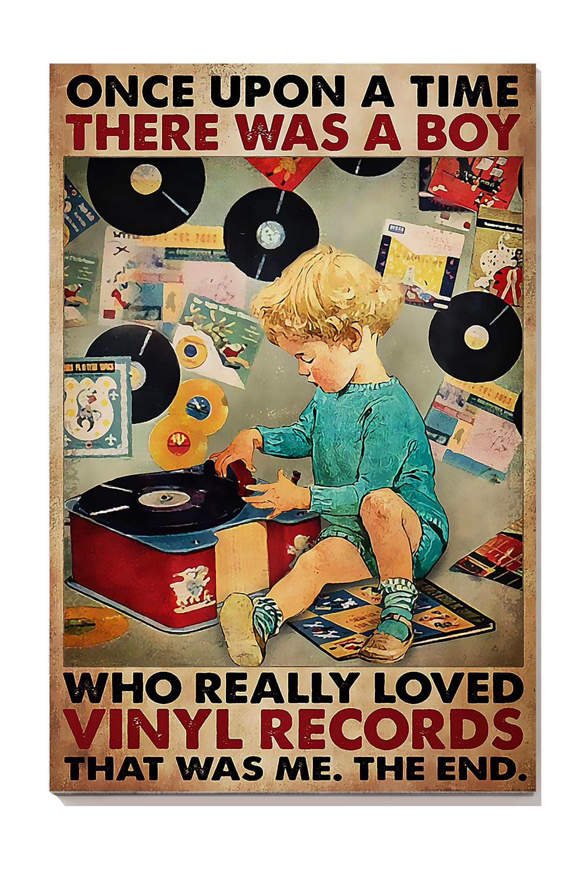 Once Upon A Time There Was A Boy Who Really Loved Vinyl Records Music For Music Lover Boy Room Decor Canvas Gallery Painting Wrapped Canvas Framed Prints, Canvas Paintings Wrapped Canvas 8x10