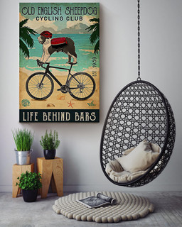 Old English Sheep Dog Cycling Club Life Behind Bars Fun Qoutes For Home Livingroom Decor Canvas Gallery Painting Wrapped Canvas Framed Prints, Canvas Paintings Wrapped Canvas 16x24