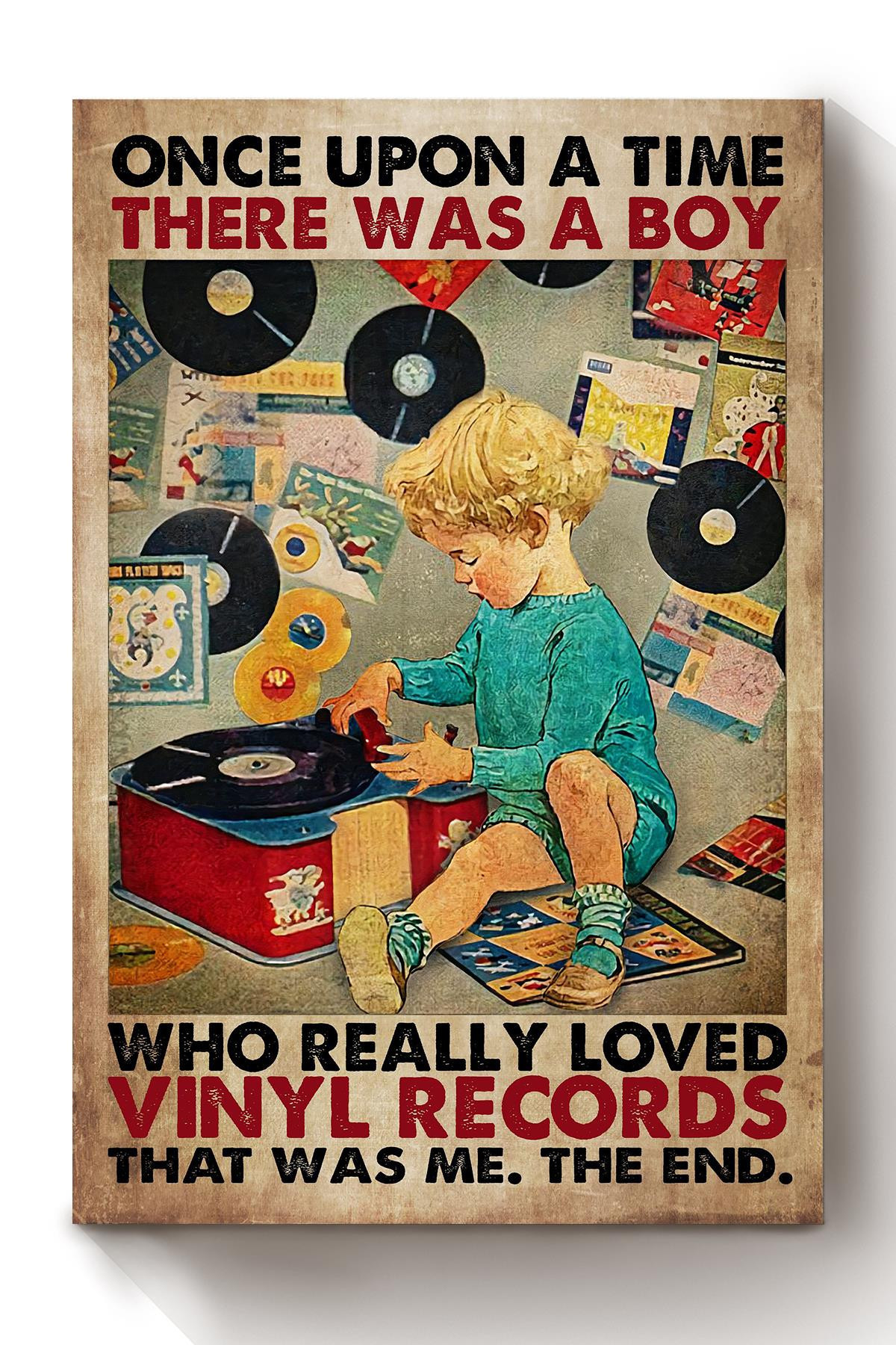 Once Upon A Time Boy Loved Vinyl Records Gift For Record Collector Vinyl Lover Canvas Wrapped Canvas 8x10