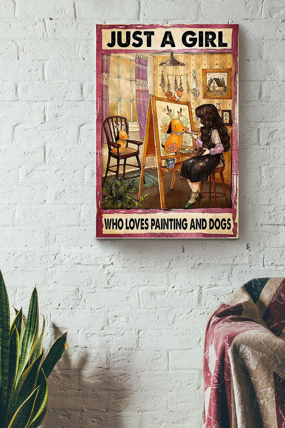 Just A Girl Loves Painting And Dogs Canvas Painting Gift For Painter Artist Girl Women Dog Painting Dog Print Canvas Gallery Painting Wrapped Canvas Framed Prints, Canvas Paintings Wrapped Canvas 8x10