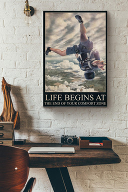 Life Begins At The End Of Comfort Zone Skydiving Canvas Sport Canvas Gift For Girl Boy Male Female Skydiving Lover Dangerous Sport Lover Sky Lover Canvas Gallery Painting Wrapped Canvas Framed Prints, Canvas Paintings Wrapped Canvas 12x16