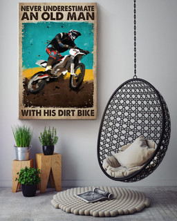 Old Man With Dirt Bike For Garage Decor Motobike Retro Print Rider Canvas Wrapped Canvas 16x24