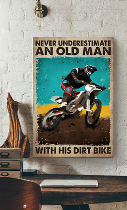 Old Man With Dirt Bike For Garage Decor Motobike Retro Print Rider Canvas Wrapped Canvas 12x16