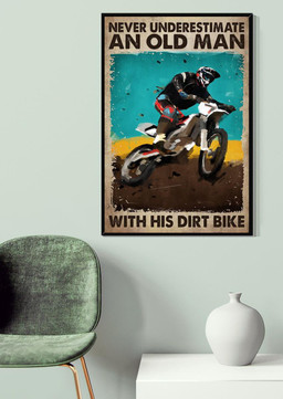 Old Man With Dirt Bike For Garage Decor Motobike Retro Print Rider Canvas Wrapped Canvas 20x30