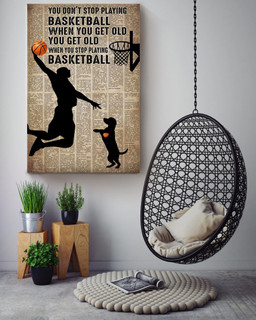 Man With Dog You Get Old When You Stop Playing Basketball Dog For Dog Lover Vasketball Player Gift Canvas Gallery Painting Wrapped Canvas Framed Prints, Canvas Paintings Wrapped Canvas 16x24