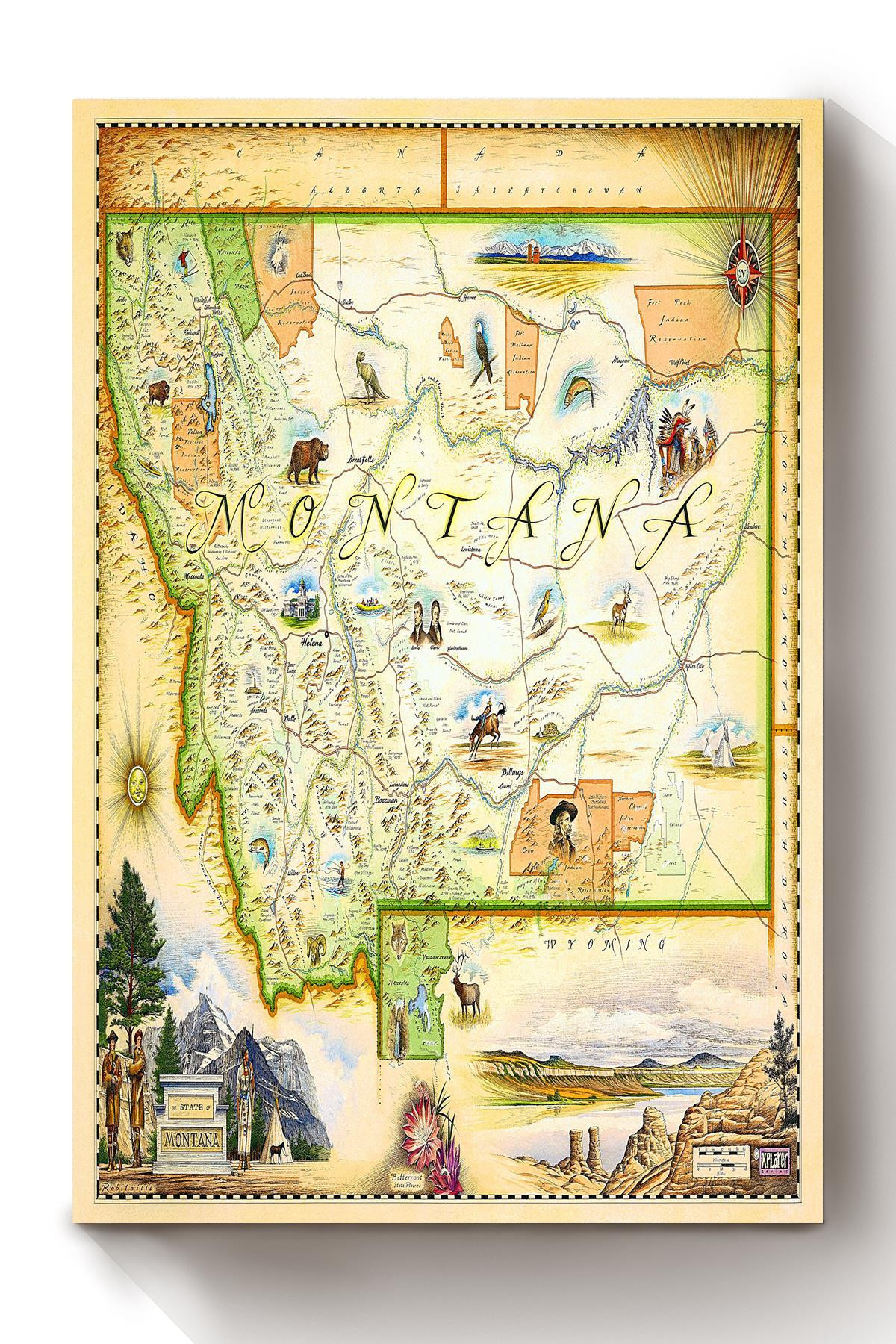Montana Maps Canvas Travel Gift For , Traveller, Tourist Canvas Framed Prints, Canvas Paintings Wrapped Canvas 8x10