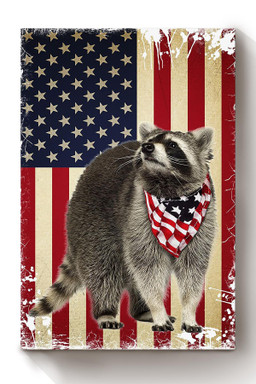 Smiling Racoon American Flag Gift For 4th Of July Happy American Dependent's Day Canvas Wrapped Canvas 8x10