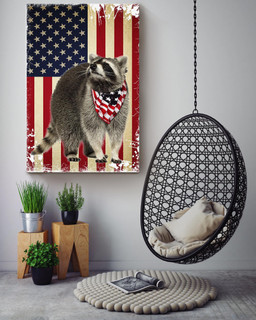 Smiling Racoon American Flag Gift For 4th Of July Happy American Dependent's Day Canvas Wrapped Canvas 16x24