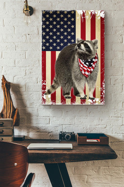 Smiling Racoon American Flag Gift For 4th Of July Happy American Dependent's Day Canvas Wrapped Canvas 20x30