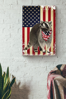 Smiling Racoon American Flag Gift For 4th Of July Happy American Dependent's Day Canvas Wrapped Canvas 12x16