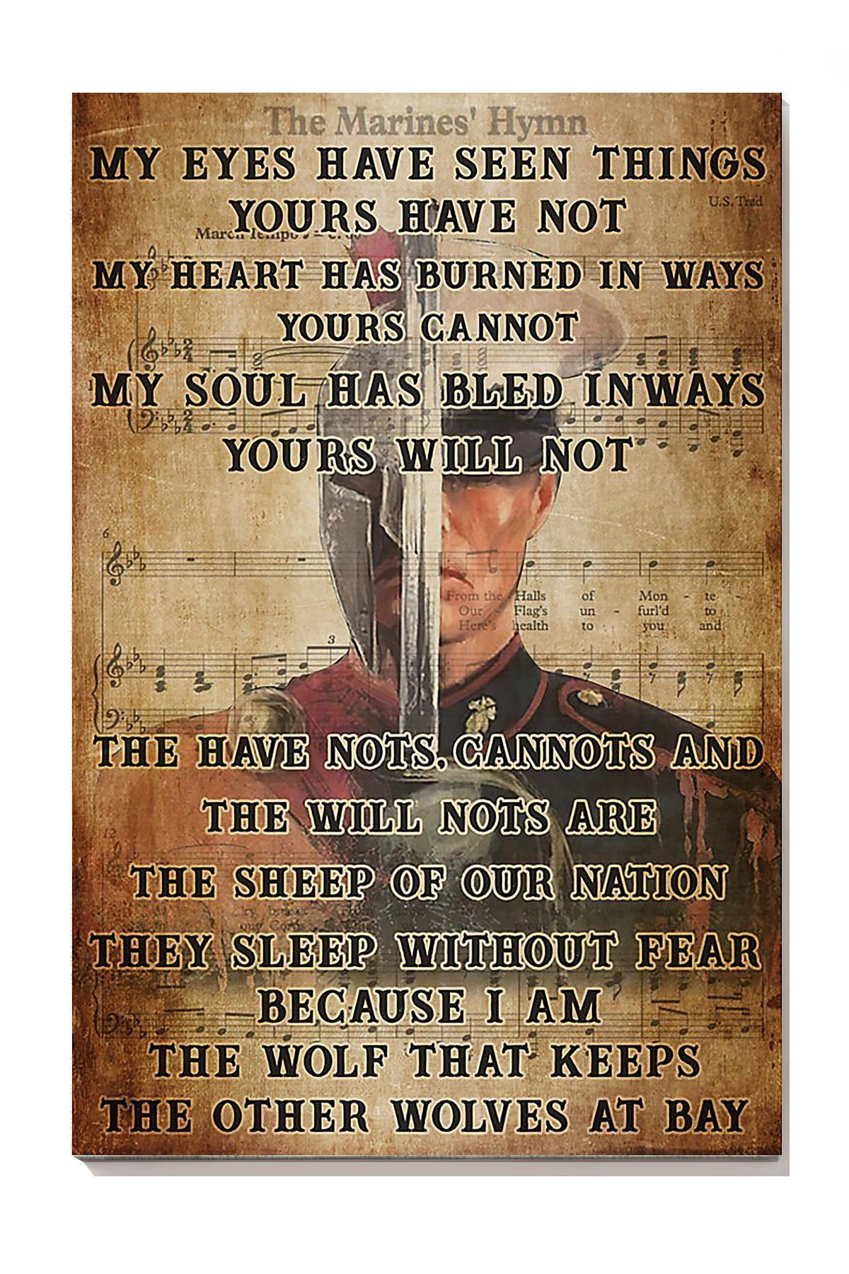 The Marines' Hymn Lyrics Song Gallery Canvas Painting Motivation Gift For Soldier Warrior Veteran Canvas Framed Prints, Canvas Paintings Wrapped Canvas 8x10