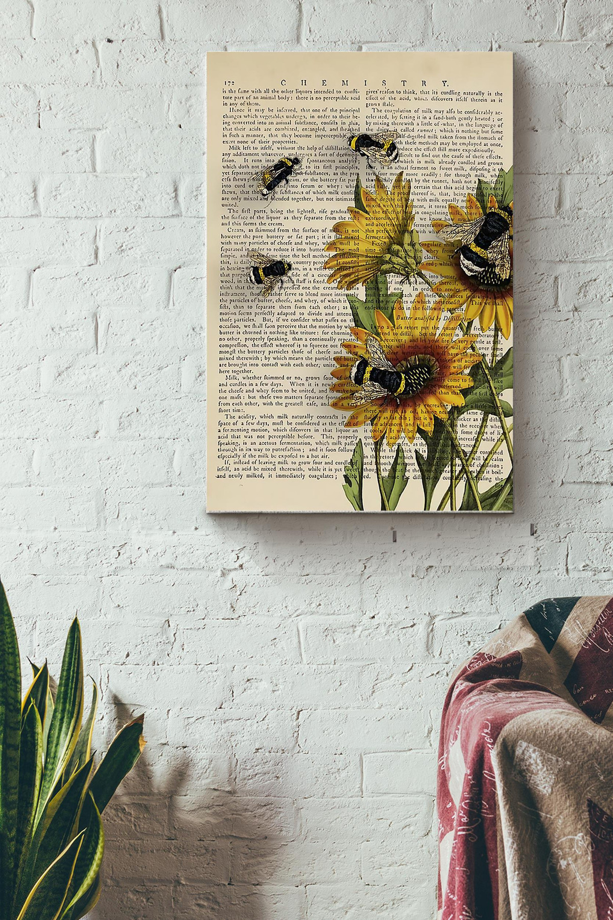 Sunflowers And Bee Color Drawing On Chemistry Book Canvas Canvas Gallery Painting Wrapped Canvas  Wrapped Canvas 8x10