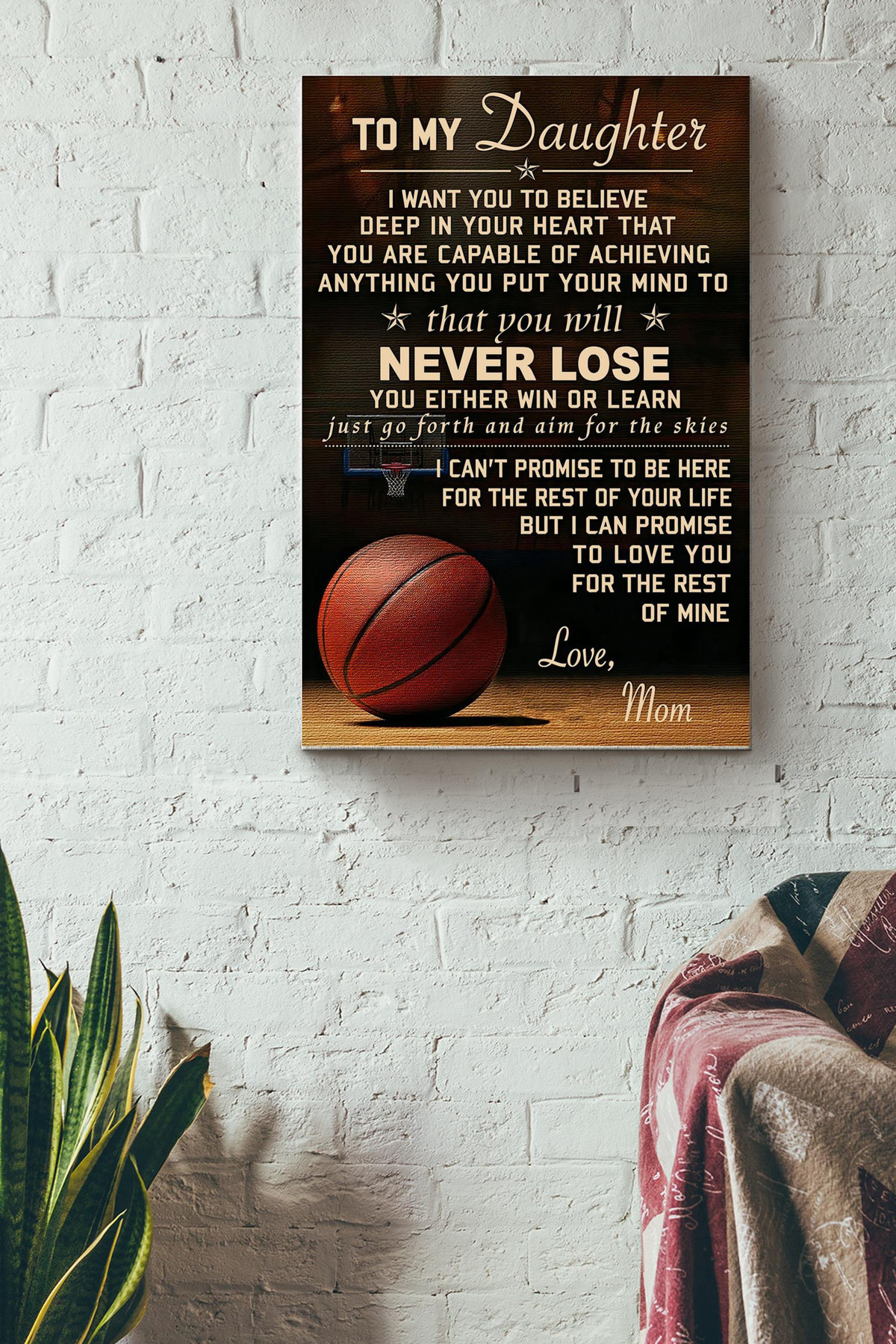 To My Daughter Never Lose Canvas Motherhood Gallery Canvas Painting Gift For Daughter Little Girl Baby Girl Female Basketball Player Basketball Club Decor Canvas Gallery Painting Wrapped Canvas Framed Prints, Canvas Paintings Wrapped Canvas 8x10