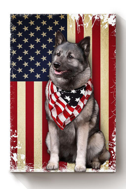 Smiling Norwegian Elkhound American Flag Gift For 4th Of July Dog Lover Canvas Wrapped Canvas 8x10