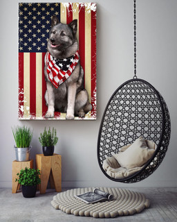 Smiling Norwegian Elkhound American Flag Gift For 4th Of July Dog Lover Canvas Wrapped Canvas 16x24