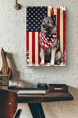 Smiling Norwegian Elkhound American Flag Gift For 4th Of July Dog Lover Canvas Wrapped Canvas 20x30